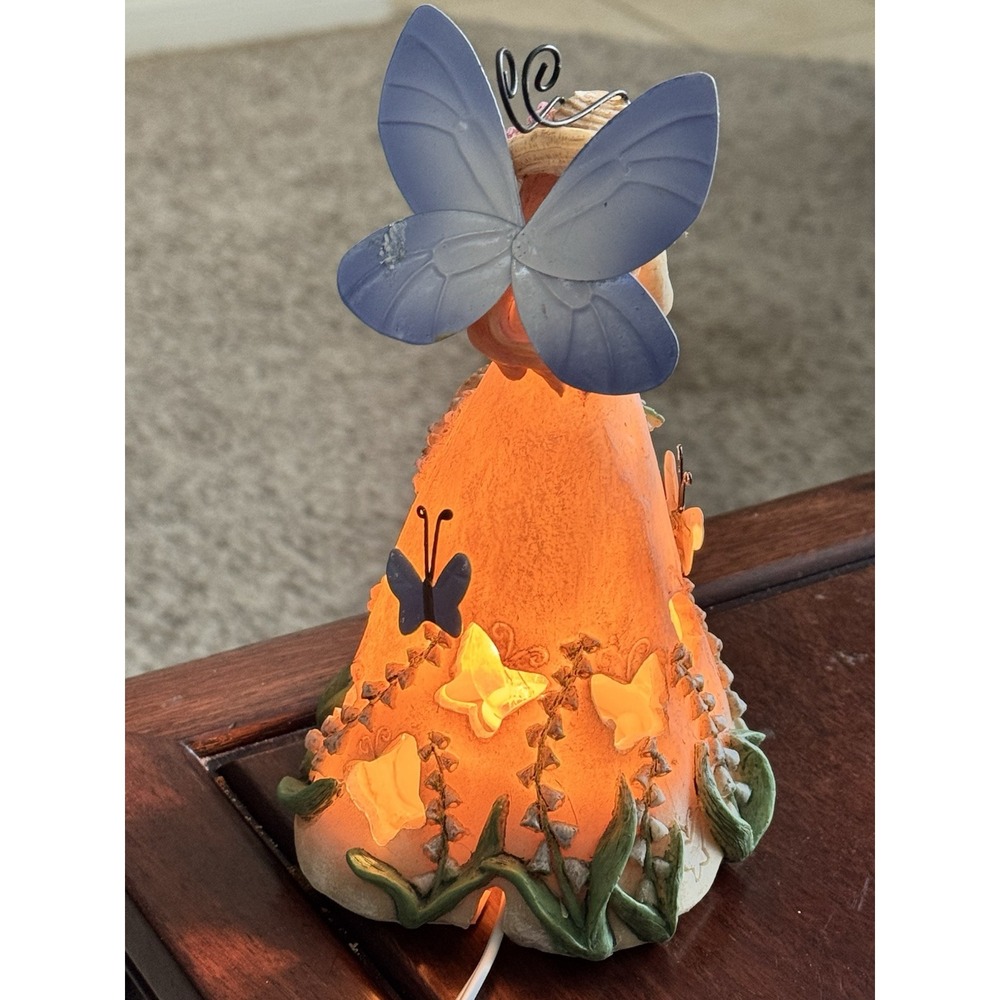 Vintage Ceramic Garden Fairy Butterfly Floral Table Desk Lamp Night Light - Picture 5 of 16